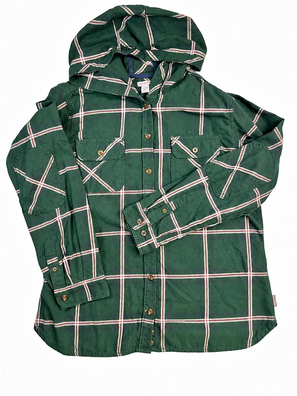 Carhartt Women’s M Green Plaid Hooded Utility Shirt Jacket Workwear Outdoorsy
